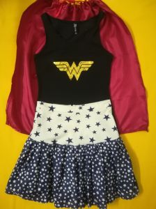 Adult Female Costumes to Hire - WonderWoman - Top, Star Skirt, Red Cape - 3pce